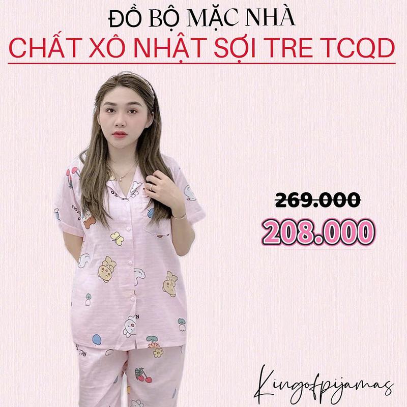 Bộ pijama bộ mặc nhà kingofpijamas Xô nhật sợi tre tay cộc quần dài siêu mát 2023 2