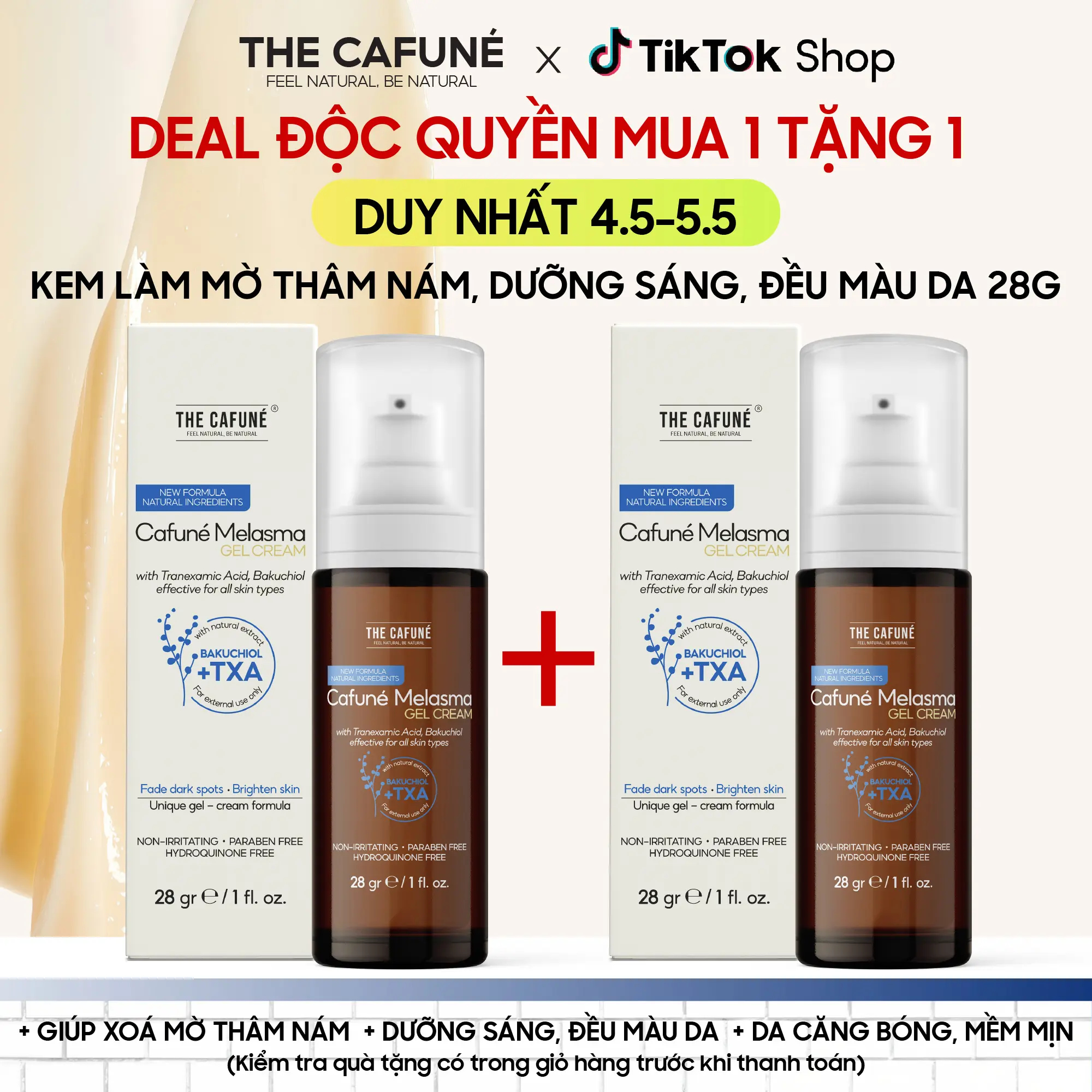 [DEAL ĐỘC QUYỀN: MUA 1 TẶNG 1] Kem Làm Mờ Thâm Nám, Dưỡng Trắng Sáng Và Đều Màu Da Tối Ưu Cafuné Melasma Gel Cream, 28g - Giảm Thâm Nám, Tàn Nhang & Ngăn Ngừa Thâm Nám