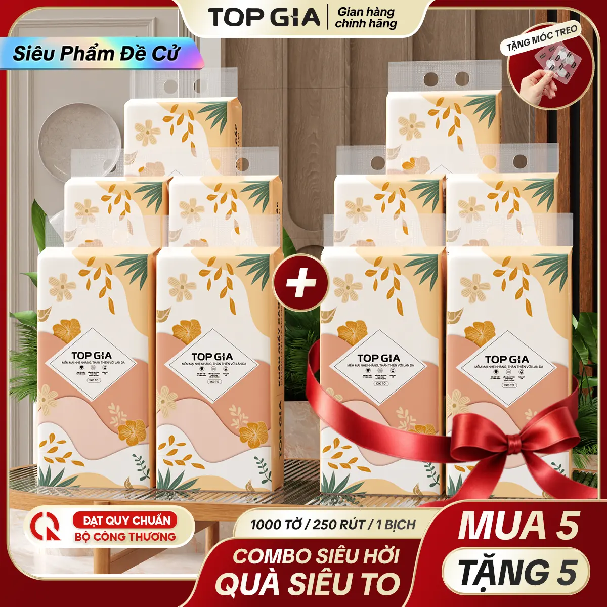 [MUA 1 THÙNG TẶNG 1 THÙNG] Thùng Khăn Giấy Rút Đáy TIỂU HẠ hoặc MỘC AN 4 Lớp Mềm Mịn, NHẬN VỀ 10 BỊCH và 3 Móc treo đôi, Thành Phần Bột Gỗ Tự Nhiên An Toàn, Khăn Giấy Vệ Sinh TỔNG 10.000 tờ, Giấy Vệ Sinh giấy rút  ĐẠT QUY CHUẨN CỦA BỘ CÔNG THƯƠNG VTG86