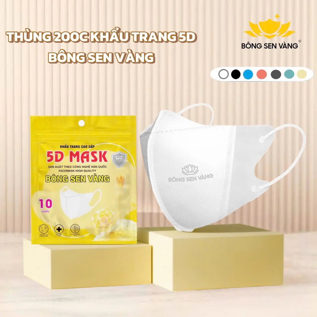 200 cái Khẩu Trang 5D Bông Sen Vàng, thương hiêụ VN uy tín