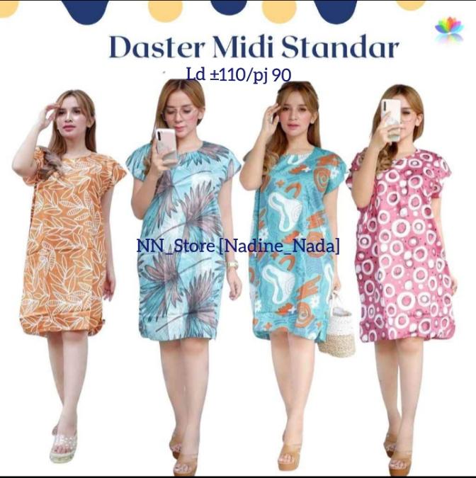 Paket Usaha 8pcs Daster Midi Rayon Santung - LD ±110 cm, Pj ±90 cm Motif Rayon 1