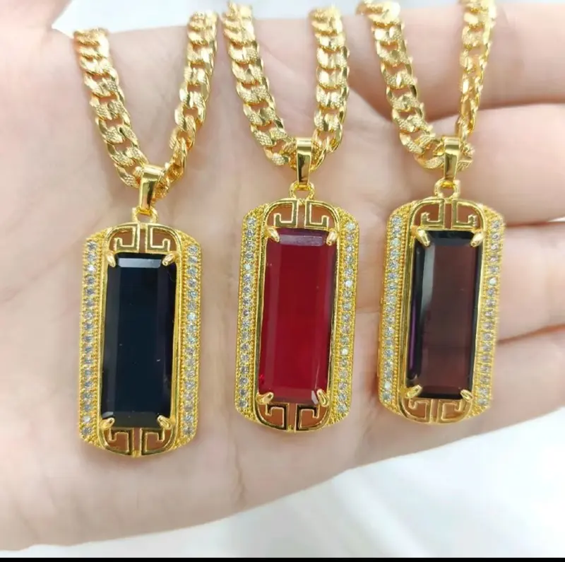 Kalung Perhiasan wanita permata merah ,hitam,ungu,biru panjang kalung 60 cm    Rantai Gold 4
