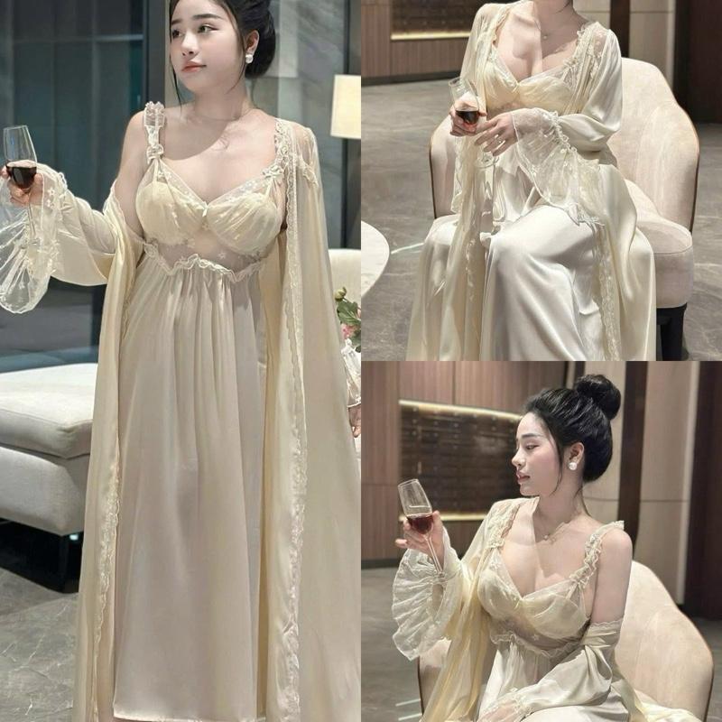 Set đầm cộng choàng dài chất vải lụa latin cao cấp freesize