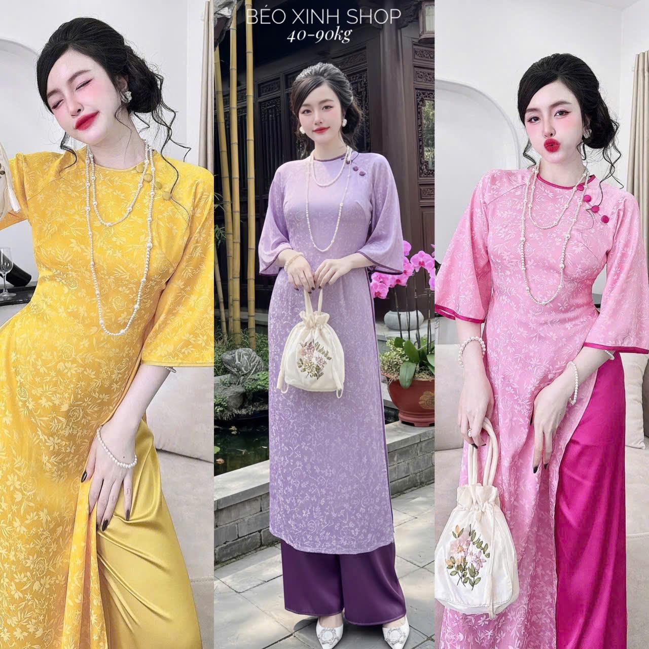 [Tết 2026] Áo Dài Cách Tân Phối Nút Bọc Vải Gấm 2 Da Cao Cấp Quần Vải Latin 40-95Kg Nữ Women Dress Voan - A.1717