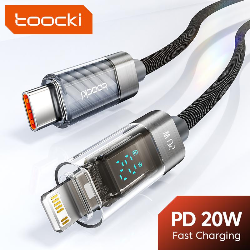 Cáp USB Type C, Toocki, Tương thích với iPhone 14, 13, 12, 11, Pro Max, XS, XR, 8, 7 Plus và iPad, Hỗ trợ PD 20W, Cũng tương thích với USB C Lightning, Sạc nhanh, Cáp hiển thị