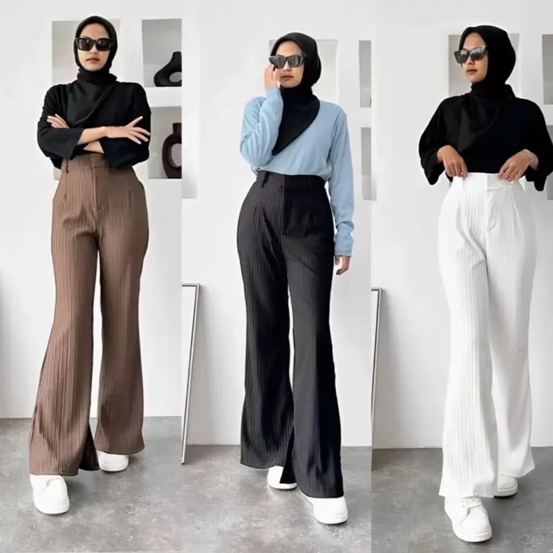 CELANA CUTBRAY KNIT Premium Highwaist Panjang Nyaman Wanita - Motif Knit Elegan flare pants 0