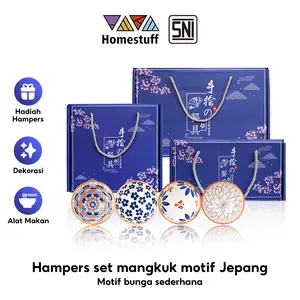 [soft japanese series] HOMESTUFF Mangkok set premium motif bunga cantik / Hampers mangkok premium / Peralatan makan keramik motif bunga / Mangkok set keramik Souvenir Japaness Style / Garansi