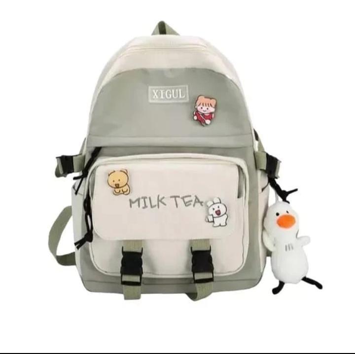 Tas Ransel Sekolah Milk Tea/Karakter Kanvas Backpack Wanita 2