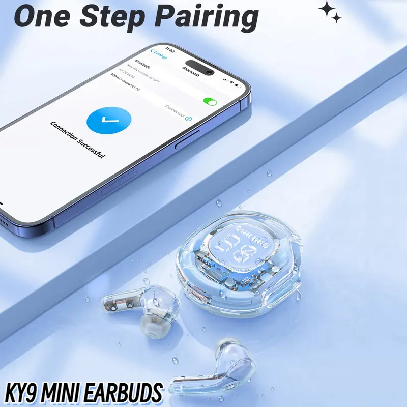 KY9 - tai nghe Bluetooth không dây mini, pha lê 7 màu, thân tròn, rõ ràng, đèn thở mát mẻ với màn hình kỹ thuật số tai  nghe Nhét Tai Nghe Nhạc 2