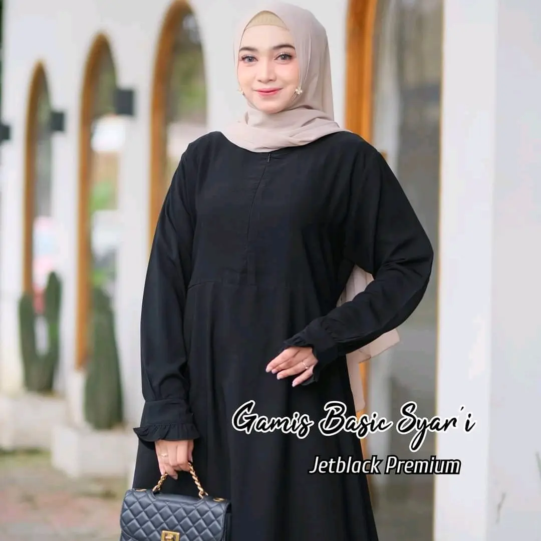 Ready Gamis Hitam Polos Bahan Wolfis Jetblack Premium Size Standar Jumbo S-XXL Dress Turkey