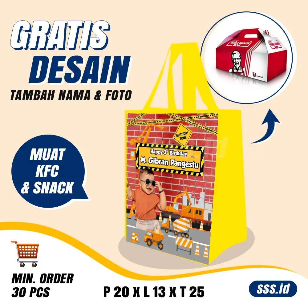 30 pcs - tas ulang tahun anak murah Tas Souvenir Ultah custom Nama dan Foto