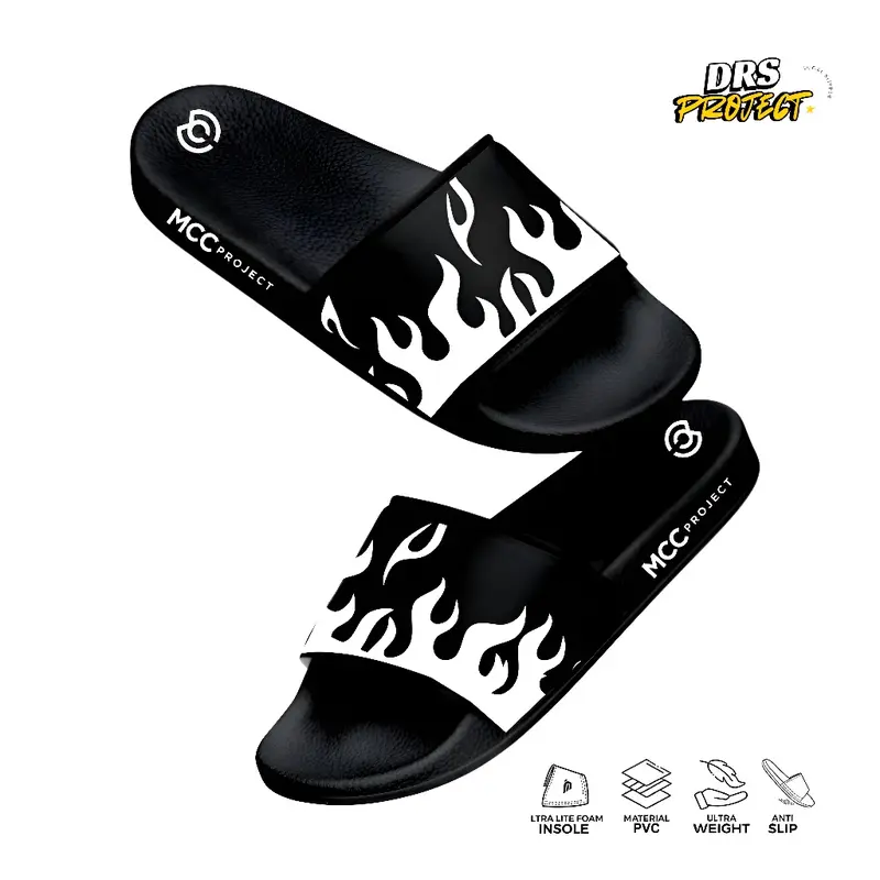 DRS - Terbaru Sandal Slop Slip On Slide API Black Sendal Pria Wanita Dewasa Casual Size 38-43 0