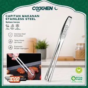 COOKHEN TERLARIS 28cm Jepit BBQ Gaya Korea Stainless Steel 304 Tebal Serbaguna Jepit Daging Roti Makanan Dapur Rumah