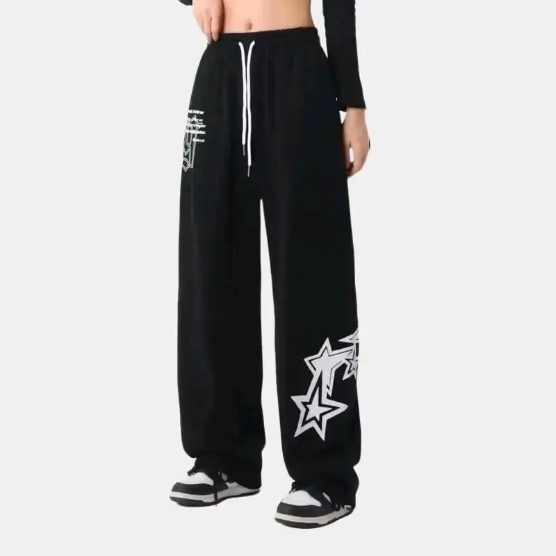 BAGGY LETTER STAR PANTS CELANA KULOT OVERSIZE Panjang celana skena Wanita Pria Lembut unisex Hitam Pant Motif Nyaman Fit