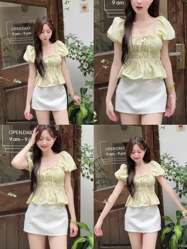 Áo babydoll kiểu xinh tay phồng tiểu thư xinh xắn xixeoshop - A29 2