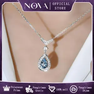 Kalung Safir Air Biru Emas Putih Perak Murni Rantai Tulang Selangka Batu Safir Bentuk Hati Berlian Imitasi Hadiah Valentine