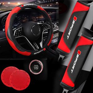 Kit de interior del automóvil de 6 piezas, funda para volante de fibra de carbono efecto burbujas, funda para cinturón de seguridad, almohadilla para reposabrazos, ajuste universal, conjunto neutro y a la moda