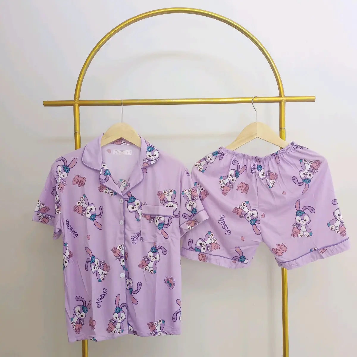 Piyama Katun tWanita Setelan Baju Tidur Motif Kelinci & Melody - Lengan Pendek, Celana Pendek - Katun