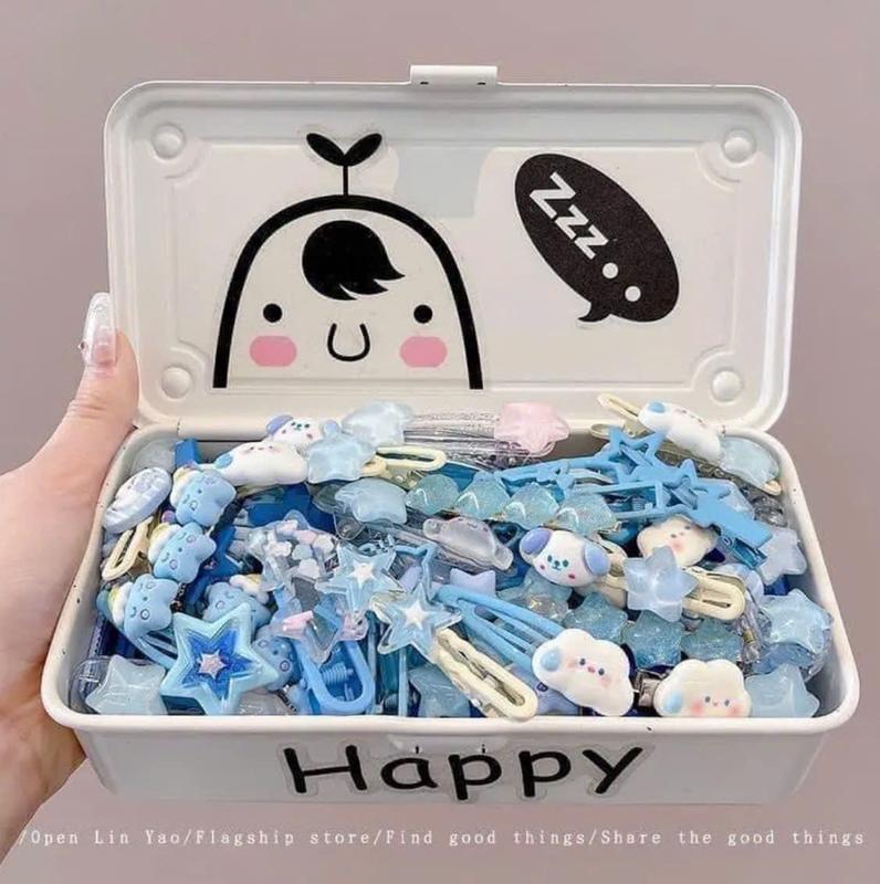 Set 50 Kẹp Tóc Nữ Xanh Tím Hồng Mix Nhiều Hình