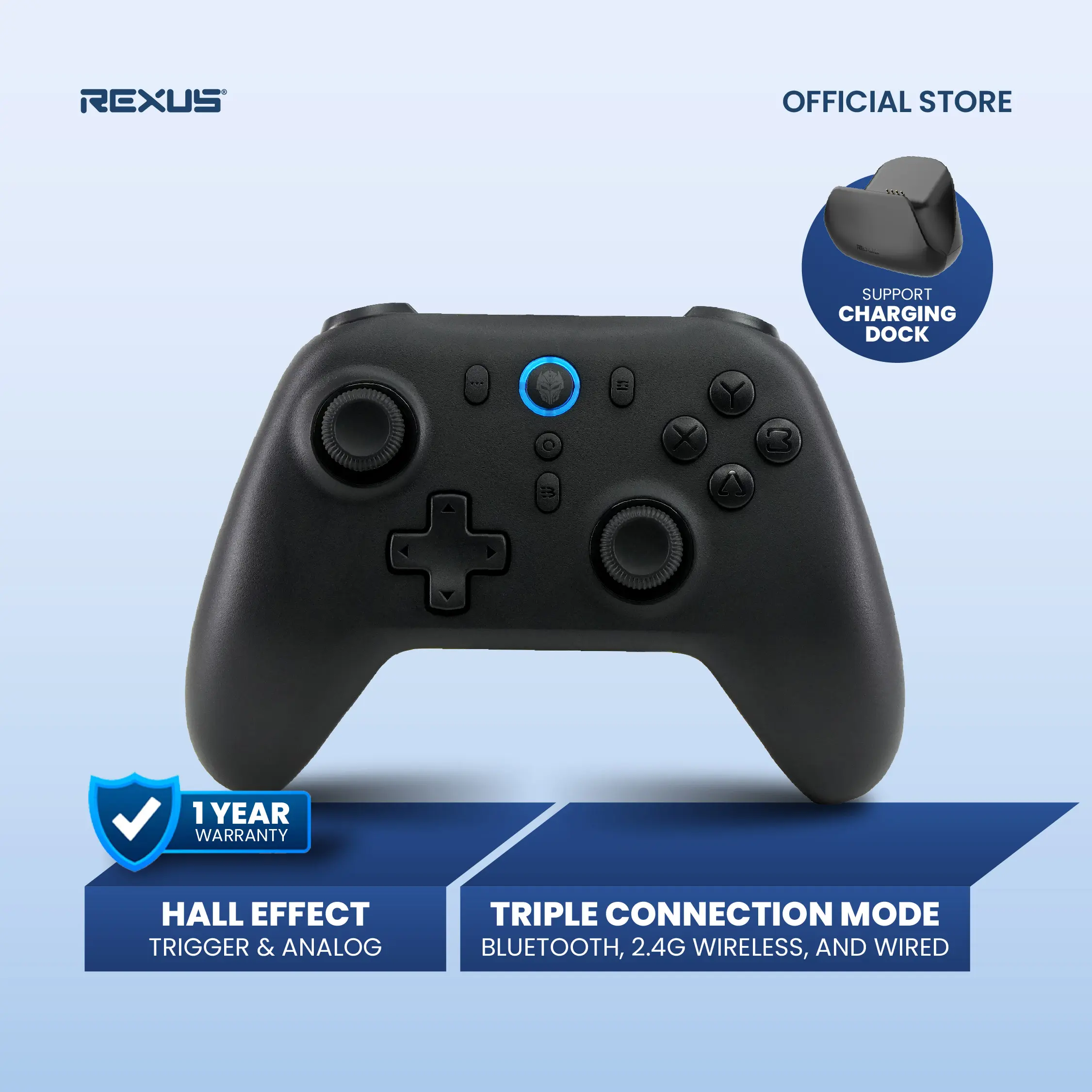 Rexus Pro Gaming Wireless Gamepad ASTA GX150: Gamepad Gaming Pro Nirkabel, Hall Effect, Joystick Presisi Tinggi