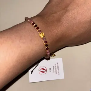 Fire Five Element Kombinasi pink adventurine, ruby, red adventurine, rose quartz Batu Semi mulia tali Gold | Gemstone Bracelet for Women Aesthetic Samapura