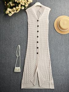 Chaleco largo de lino con textura para mujer, sin mangas, cuello alto y diseño de un solo botón, ajuste holgado que estiliza, ideal para primavera, verano y otoño, perfecto para combinar en capas