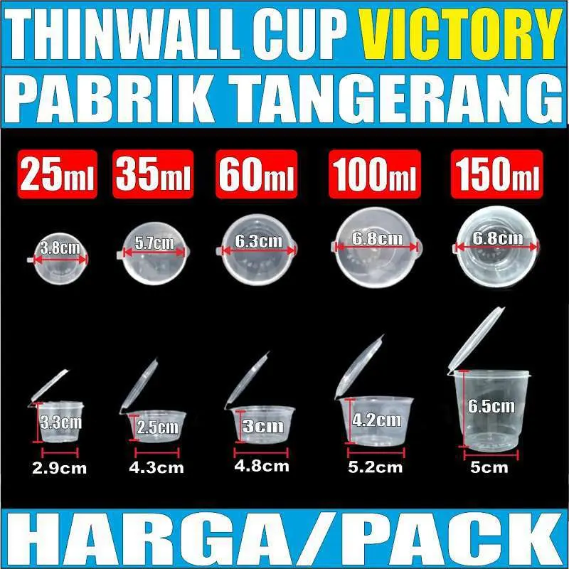 Thinwall Cup 25ml 35ml 60ml 100ml 150ml Per Pack Bulat Cup Sambel n Cup Puding Plastik Var