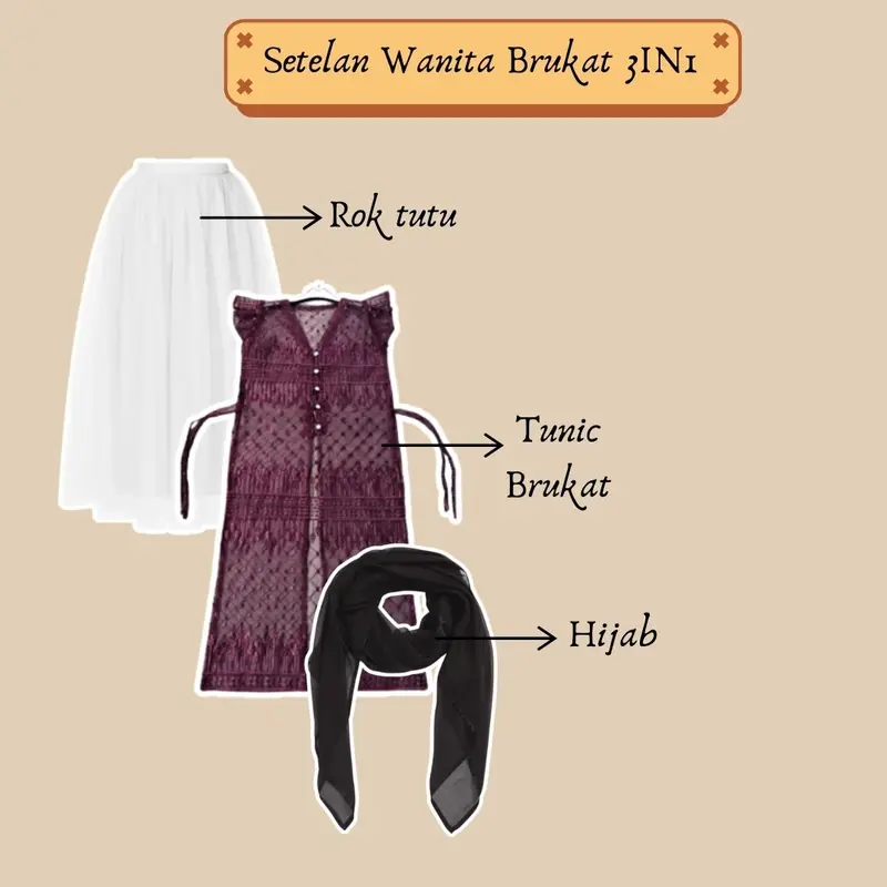 Set Outer Tunik Brukat Kondangan 4in1 Tunic Brukat+Rok tutu+Manset+Hijab Setelan Wanita Korean Look 2