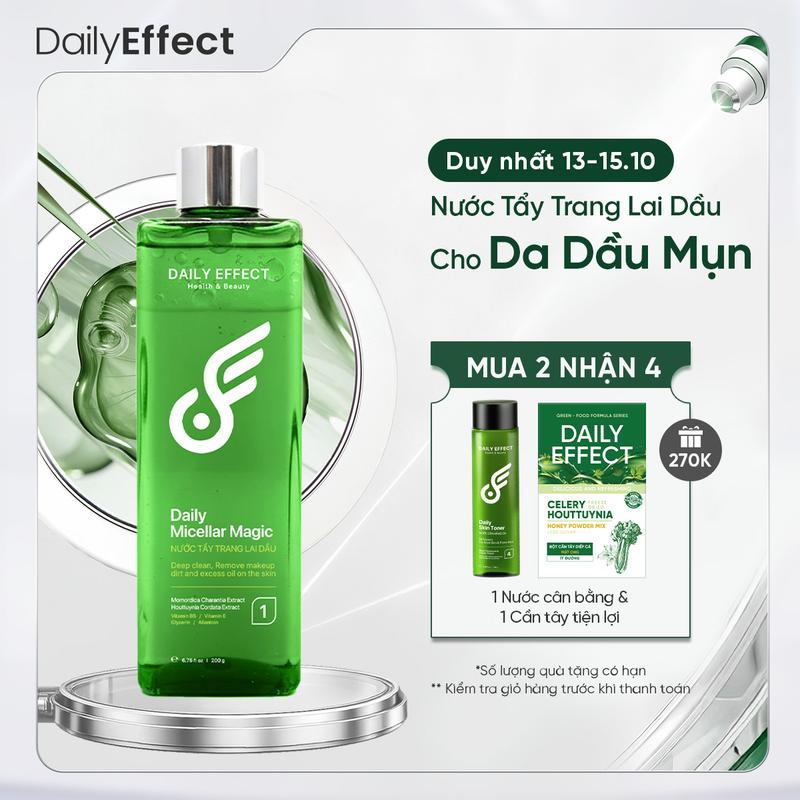 Nước Tẩy Trang Cho Da Dầu Mụn DAILY EFFECT Daily Micellar Magic (200g) (Mỹ Phẩm hỗ trợ làm sạch bụi bẩn và lớp trang điểm, dịu nhẹ và lành tính, Không Paraben, không cồn, không kích ứng)