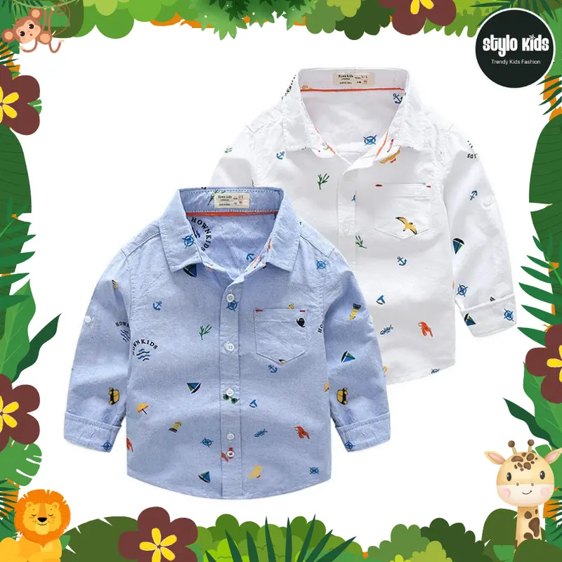 Baju Shirt Kemeja Fashion Anak Laki-Laki Lengan Panjang Warna Biru Dan Putih 8