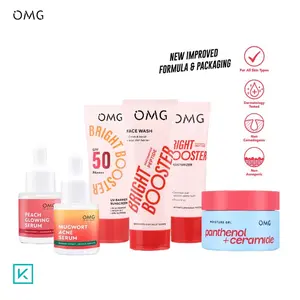 OMG Paket Glow Series | Peachy Plumpy Glowing Skin Moisturizer | Sunscreen | Face Wash | Krim Wajah | Sabun Cuci Muka | BPOM
