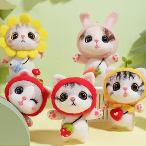 Needle Felt Doll DIY Kit Animal Wool Needle Felting Poke Kerajinan Boneka Kucing Cat Binatang Lucu