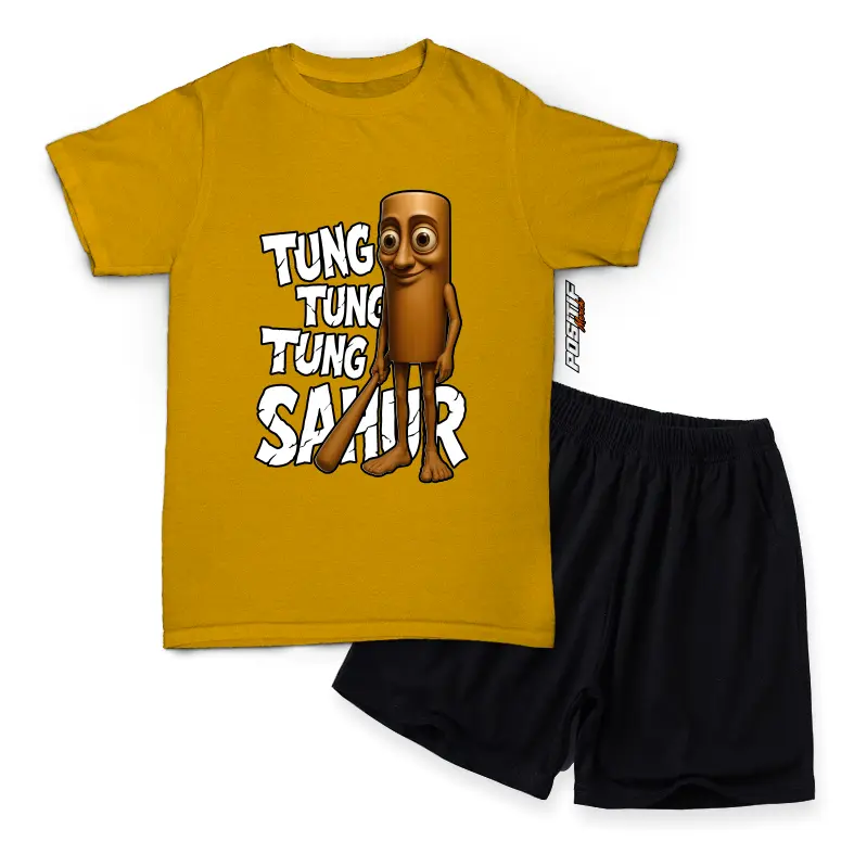 Positif Merch Baju Kaos Anak Setelan Tema Anomali Viral Desain Kartun Tung Tung Tung Sahur Lucu Laki Perempuan 6