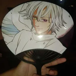 Kipas Jepang Custom Gambar Foto Sendiri, Keluarga, Anime, KPOP model Kerang Plastik Hitam dan Putih