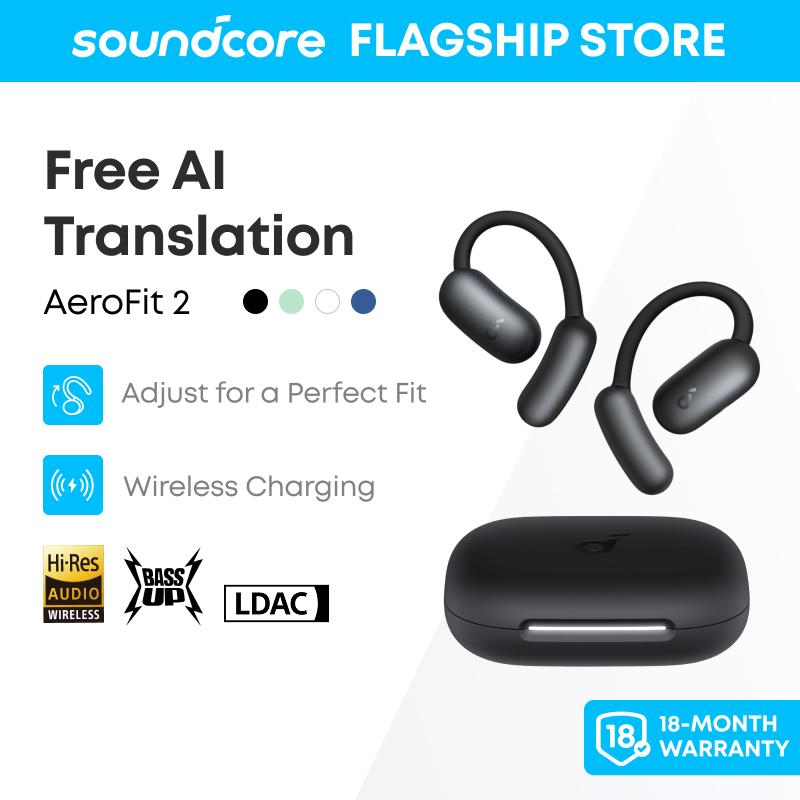  soundcore by Anker AeroFit 2 Tai nghe Open-Ear 4 vị trí Có Thể Điều Chỉnh cho mọi kích cỡ tai âm trầm phong phú hơn 2 lần Hi-Res thời lượng pin 42 giờ chống nước IP55 cuộc gọi rõ ràng AI sạc không dây tai nghe dịch thuật thời gian thực 