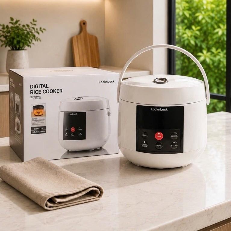 Nồi Cơm Điện Tử Lock&Lock EJR313WHT – 1L, LED Điện Tử, Lòng Nồi Chống Dính, Màu Trắng