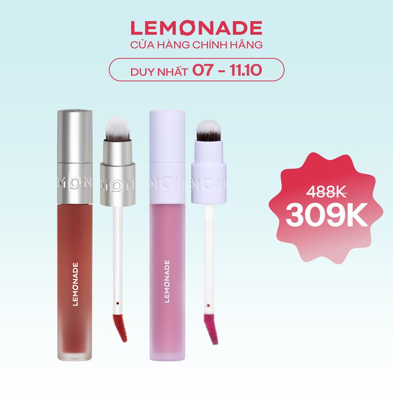 Combo 01 Son bùn ẩm mờ mịn lâu trôi Lemonade Perfect Couple Blurry Stain Lip Cream 3.5g và 01 Son kem mịn lì thuần chay Lemonade Perfect Couple 3.5g