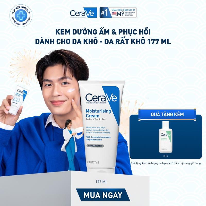   DEAL HOT  Kem dưỡng ẩm dành cho da khô Cerave Moisturizing Cream 177ML. Kem dưỡng giúp phục hồi chuyên sâu giữ da ẩm mịn suốt 48 giờ không gây bí da. DÙNG ĐƯỢC CHO DA MẶT VÀ CƠ THỂ_ Chăm sóc da_Kem & Sữa dưỡng thể_Skincare cho Nam và Nữ 