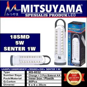 Lampu Emergency Mitsuyama MS-6032 18Led + 5Watt + Senter 1Watt senter terang benderang / senter murah / senter mitsuyama / senter multifungsi HOPL Baterai Flashlight Usb