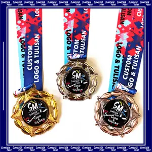 Custom Medali Logam Emas, Perak, Perungu & Tali Medali Printing Full Colour (Free Request Desain)