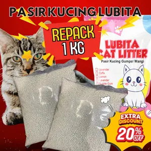 Pasir Kucing Gumpal Wangi 1kg Bentonite Repack Lubita Cat Litter