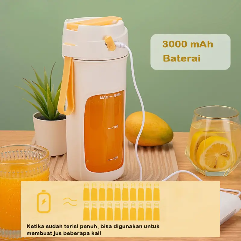 Juice Blender Portable 10 Pisau USB Pembuat Jus Elektrik 3000mAh Rechargeable Blender Jus Buah Mini Mixer Juicer Ice Crusher 500ml 2