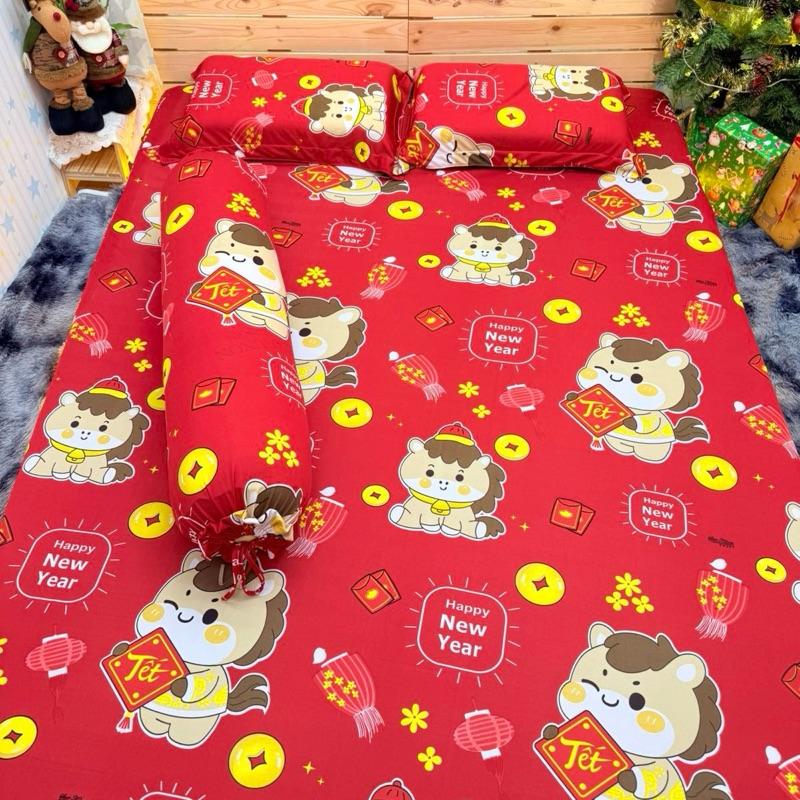   MẪU TẾT BỘ GA THUN LẠNH 4 món gồm: 1 ga bo chun cho nệm 20cm trở lại bọc vừa 2 vỏ nằm 40 60 50 70 ,1 vỏ gối ôm rút 35x100cm bộ chăn ga gối đệm thun lạnh Tết mịn mát 