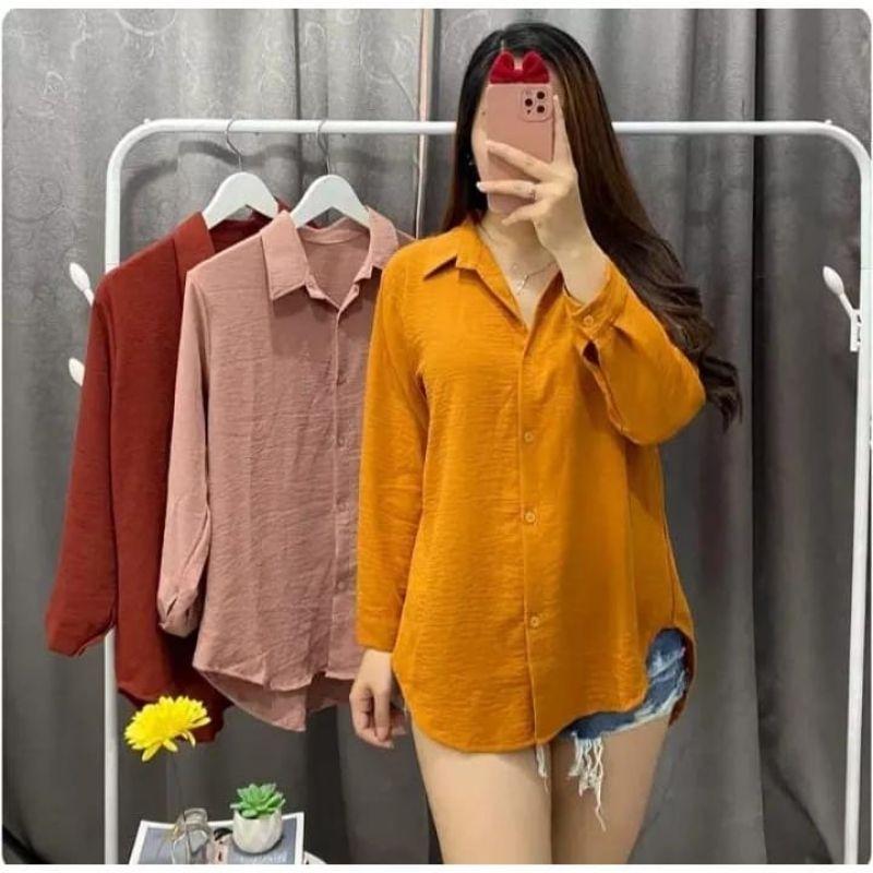 Atasan Kemeja wanita Oval bahan crinkle airflow terbaru Oversize Nyaman 4