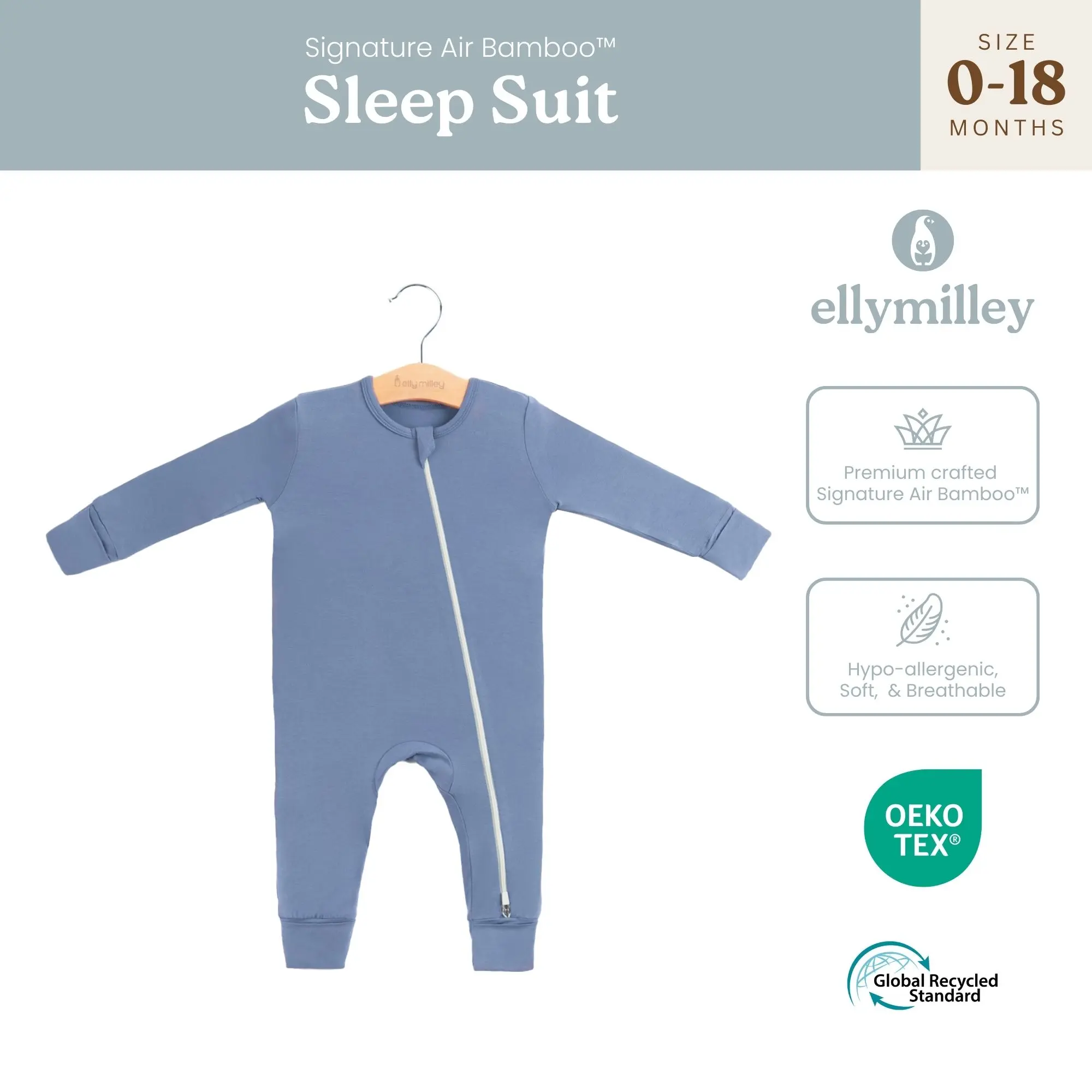 Elly Milley Signature Air Bamboo Baby Sleep Suit, OEKO-TEX Certified - Soft, Breathable, Hypoallergenic & Antibacterial