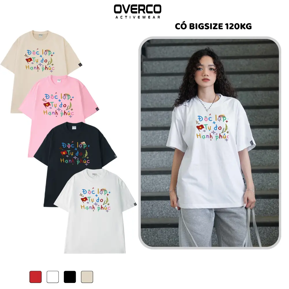 Áo T-shirt Cotton Nam Nữ Chữ Độc Lập - Tư Do - Hạnh Phúc - O1A162
