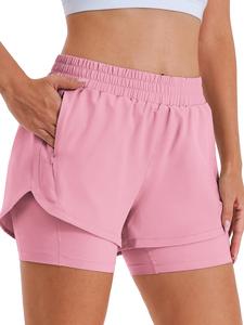 Shorts casual de gimnasio para mujer 2 en 1, shorts de running de cintura alta, shorts de entrenamiento con forro y bolsillos con cremallera
