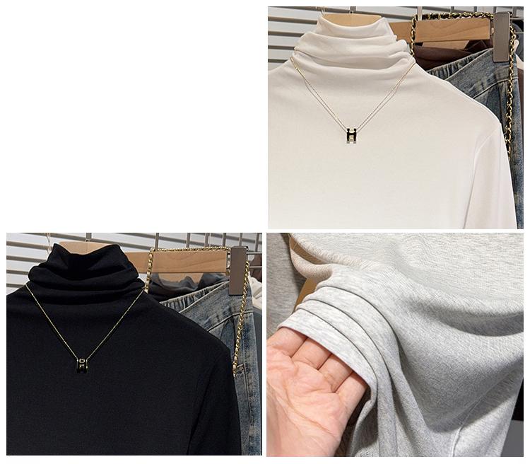 Product Introduction of Shoulder-length black half-high neck mid-sleeve t-shirt women's pre-fall 2024 undershirt with five-quarter sleeve top 2