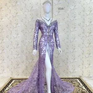 Diskon Sale Kebaya Pengantin Gaun Mocca Nude Mocca Lilac Payet Mutiara Slim Dress Wanita Panjang Mewah Luxury Pesta