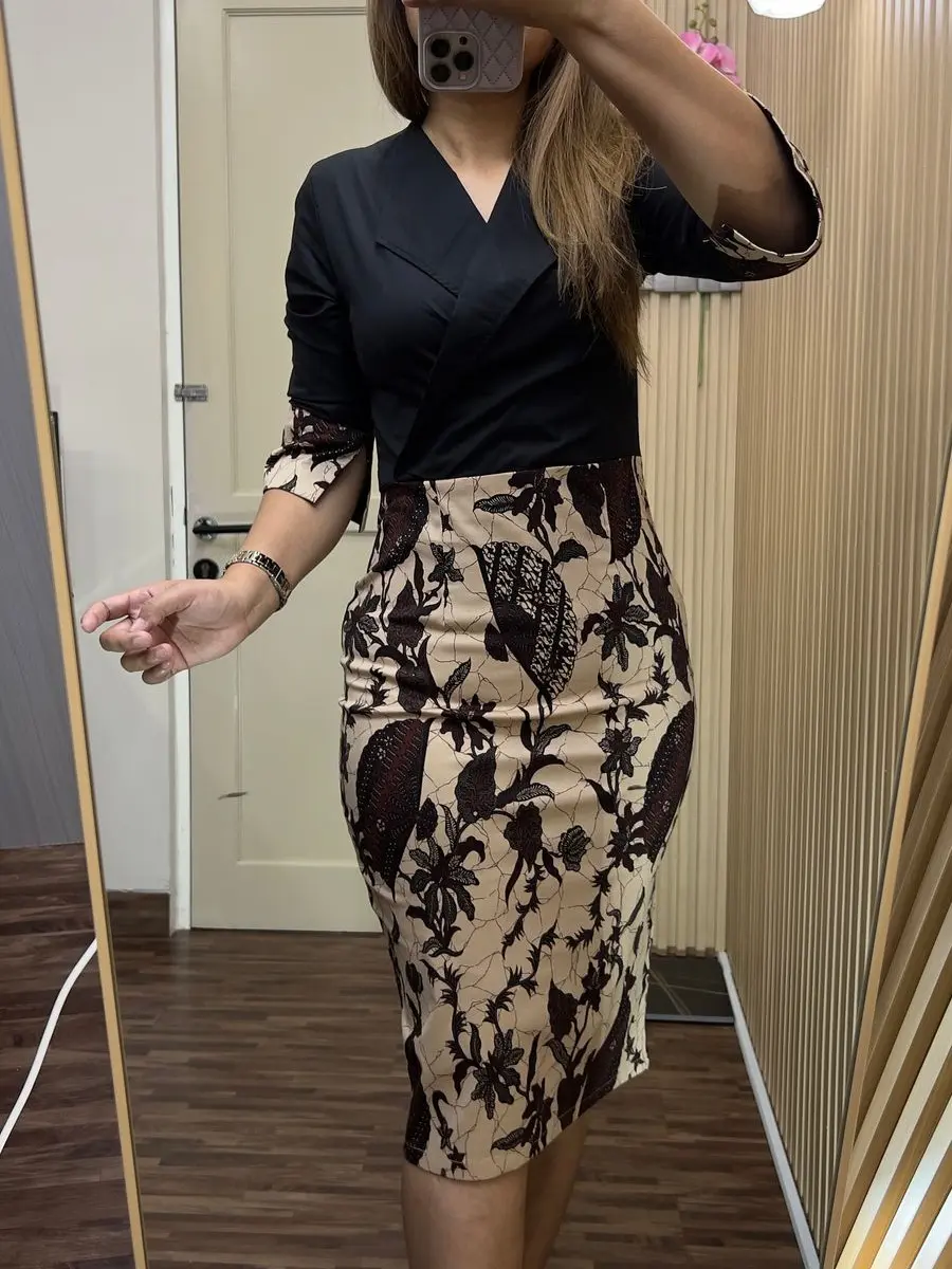 ALTHREE Clothing - ROSPITA Dress Batik Katun Stretch Printing Casual Motif Formal